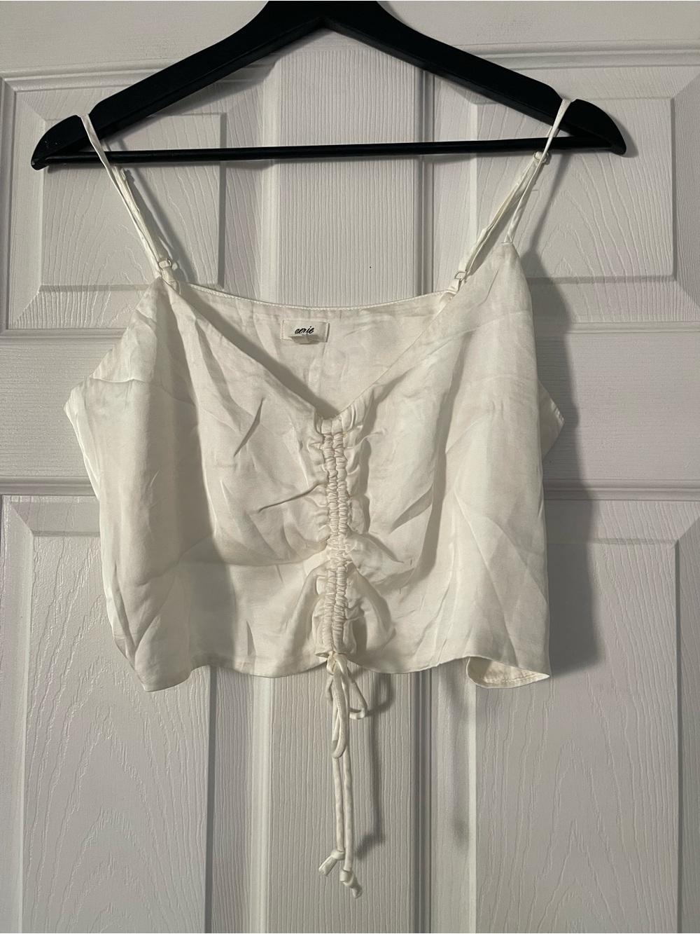 NWOT aerie Cream Ruched Drawstring Spaghetti Crop Top medium